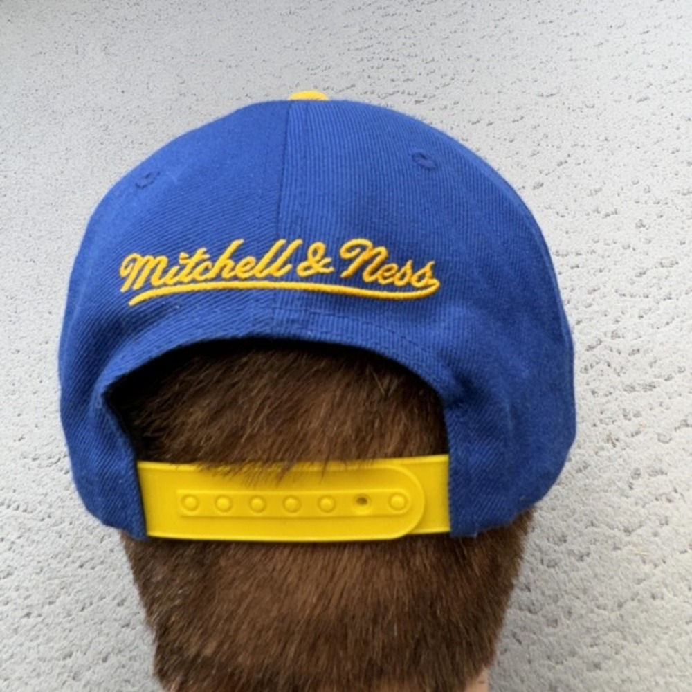 Golden State Warriors Hat Cap Snap Back Blue Yellow NBA Basketball Mitchell Ness - Picture 2 of 15
